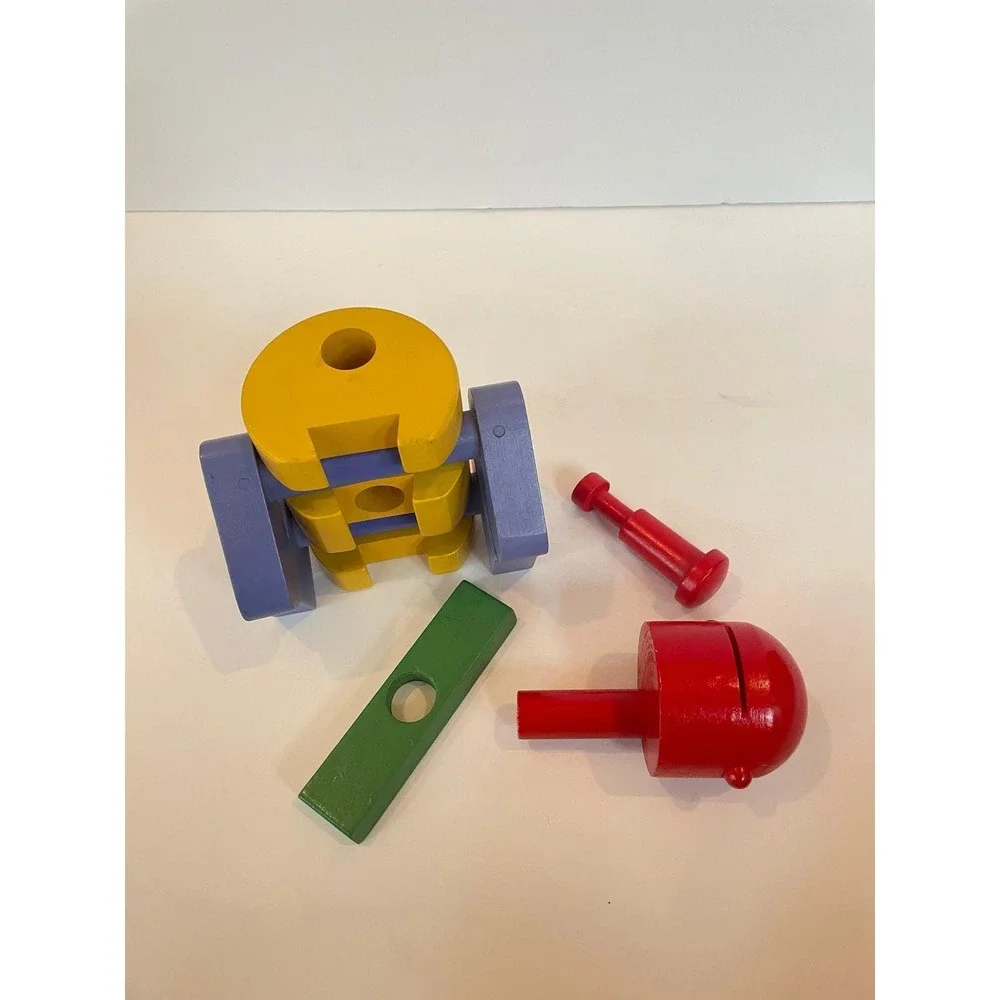 RARE Vintage IKEA Wood Building Blocks Robot and House Set Primary Colors